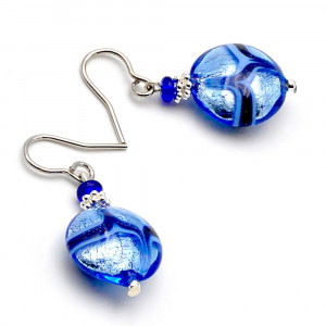 Pastiglia aventurina bleu - boucles d'oreilles bleues bijou en veritable verre de murano de venise