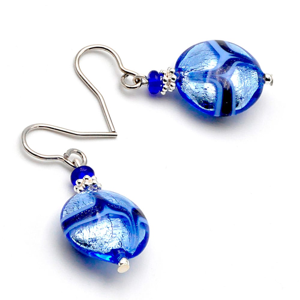 Blue murano glass aventurine earrings genuine venice glass