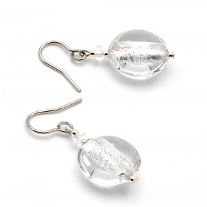 Pastiglia acido piccoli transparent silver - glossy glass murano glass earrings genuine venice murano glass