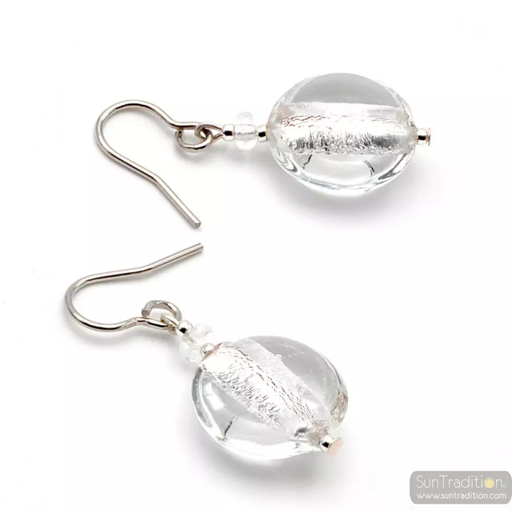 Pastiglia acido piccoli transparent silver - glossy glass murano glass earrings genuine venice murano glass