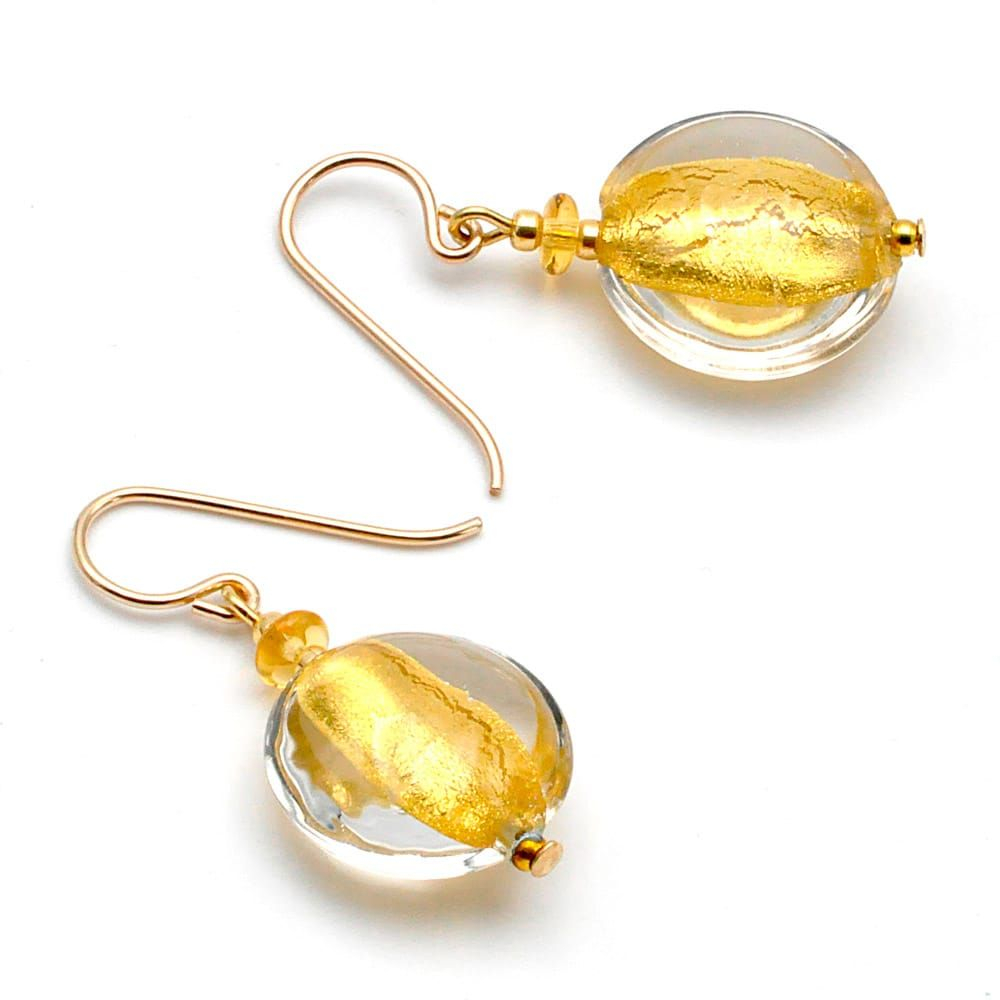 Pastiglia ácido piccoli ouro - brincos transparente e ouro transparente de vidro de murano