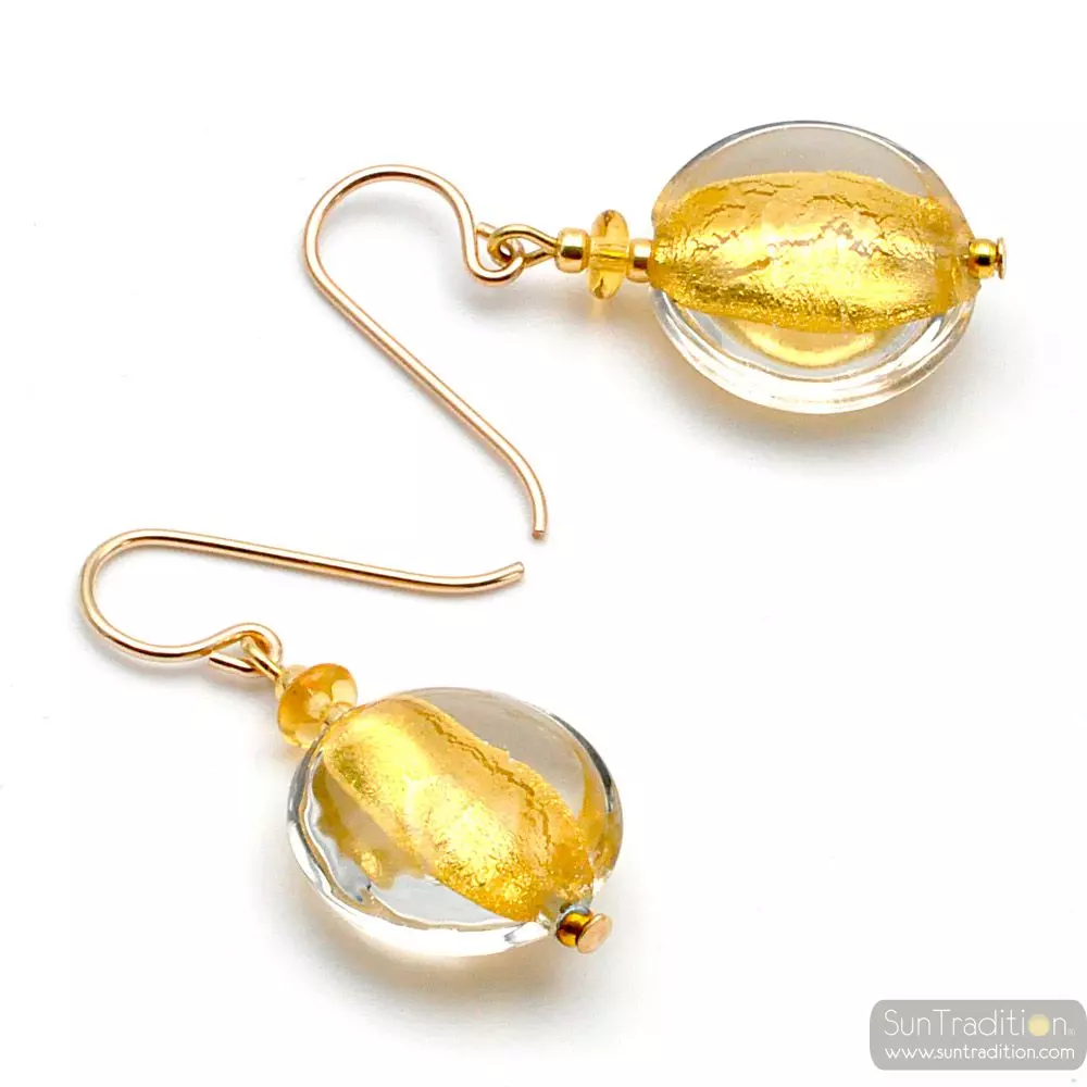 Pastiglia acid piccoli gold - transparent gold murano glass earrings