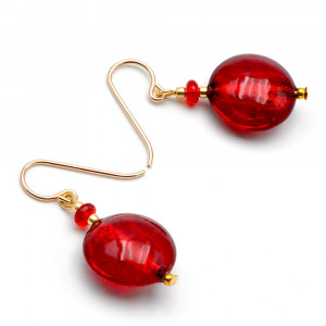 Pastiglia acido piccoli red - red murano glass earrings genuine venice murano glass