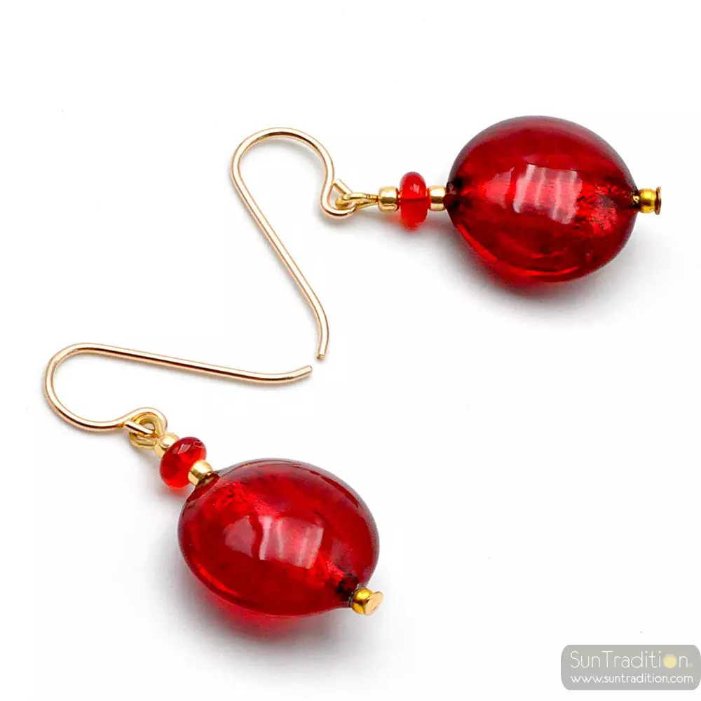 Pastiglia acido piccoli red - red murano glass earrings genuine venice murano glass