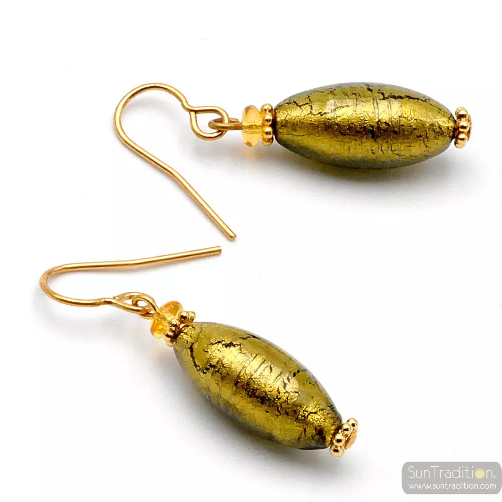 Oliver khaki - khaki murano glass earrings