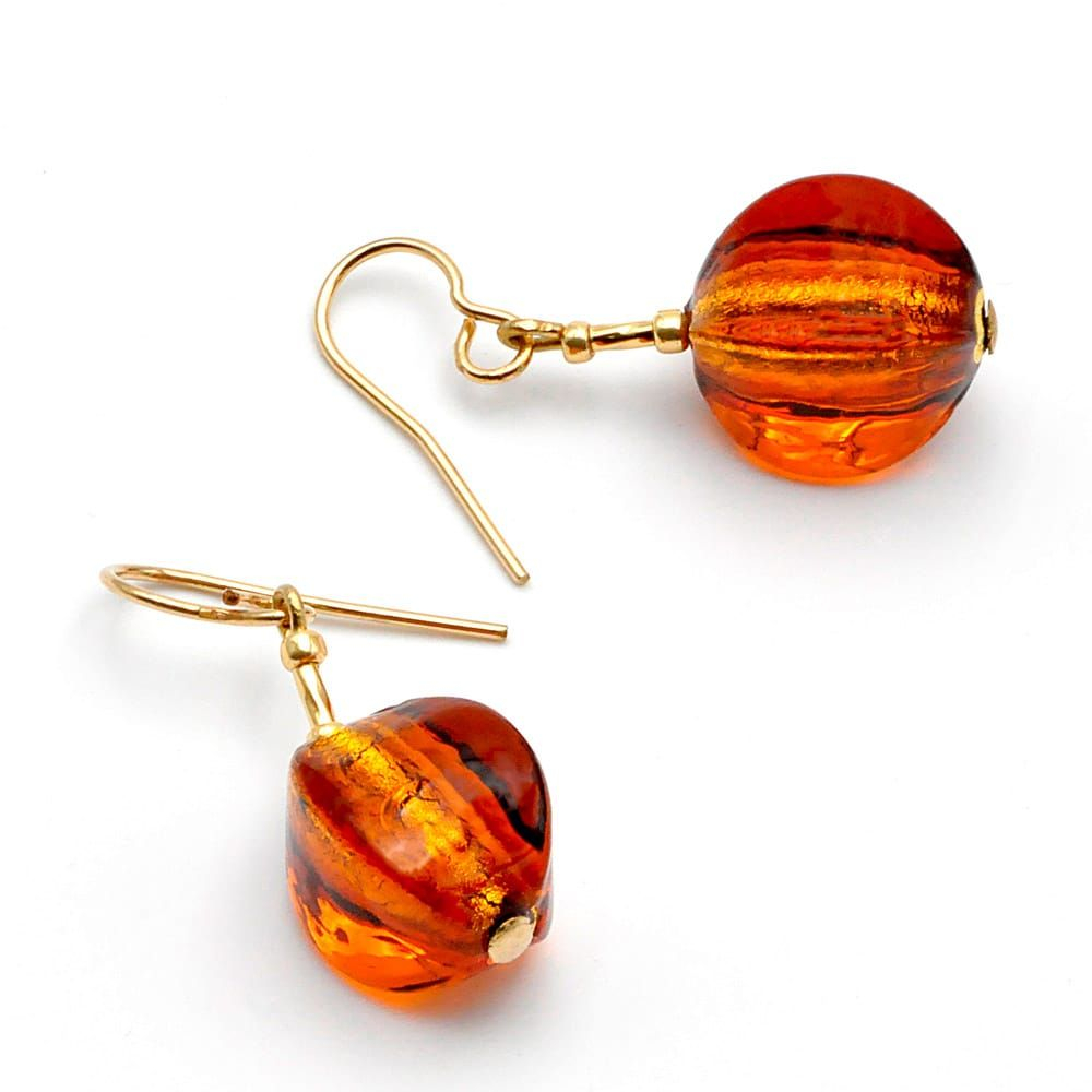 Lancet oliva squadrata amber - amber murano glass earrings