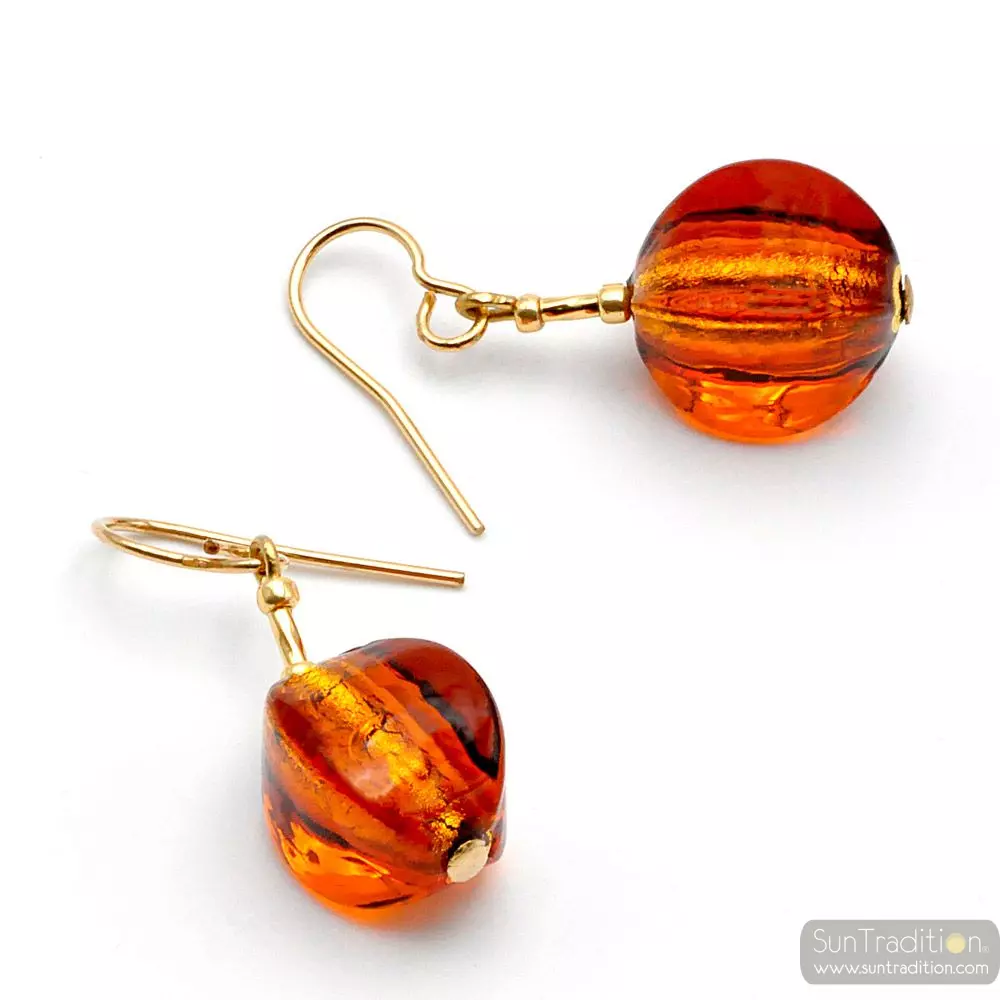 Lancet oliva squadrata amber - amber murano glass earrings