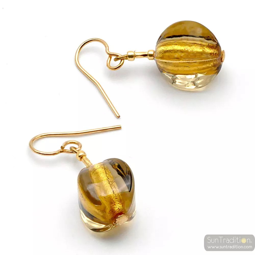 Lancet oliva squadrata gold - gold murano glass earrings