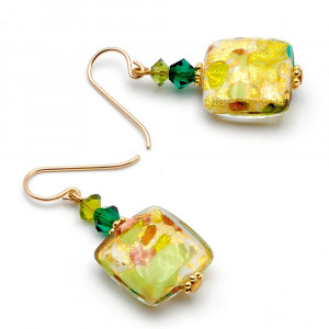 Pendientes verde - aretes cristal de murano amarillo y verde de venecia boticelli 