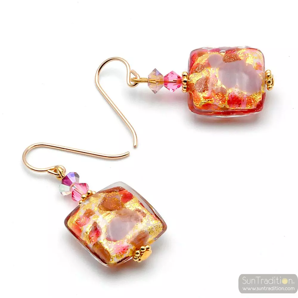 Botticelli pink - pink murano glass drop earrings glass of venice