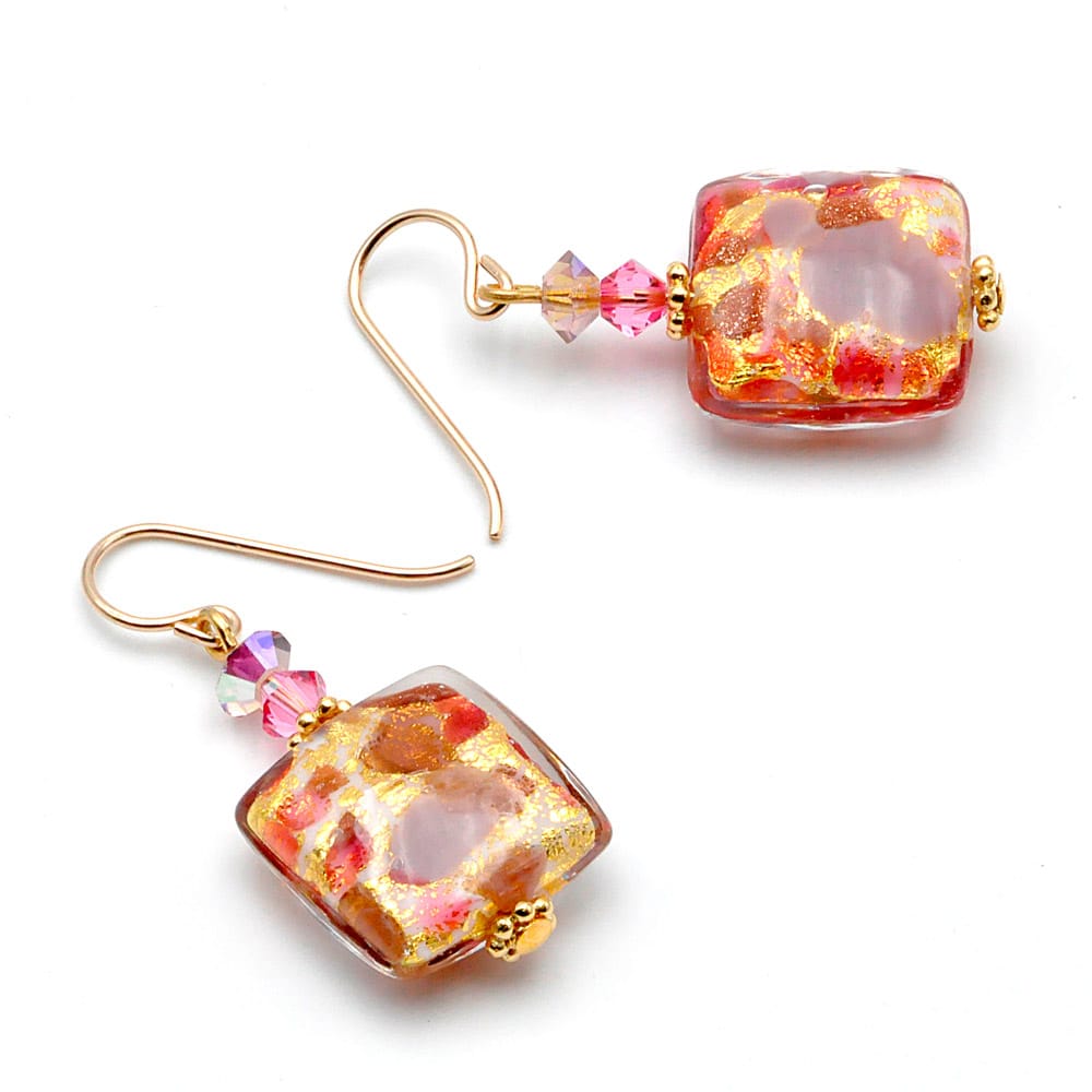 Pink murano glass drop earrings glass of venice