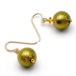 Ball vert kaki - boucles d'oreilles kaki bijou en veritable verre de murano de venise