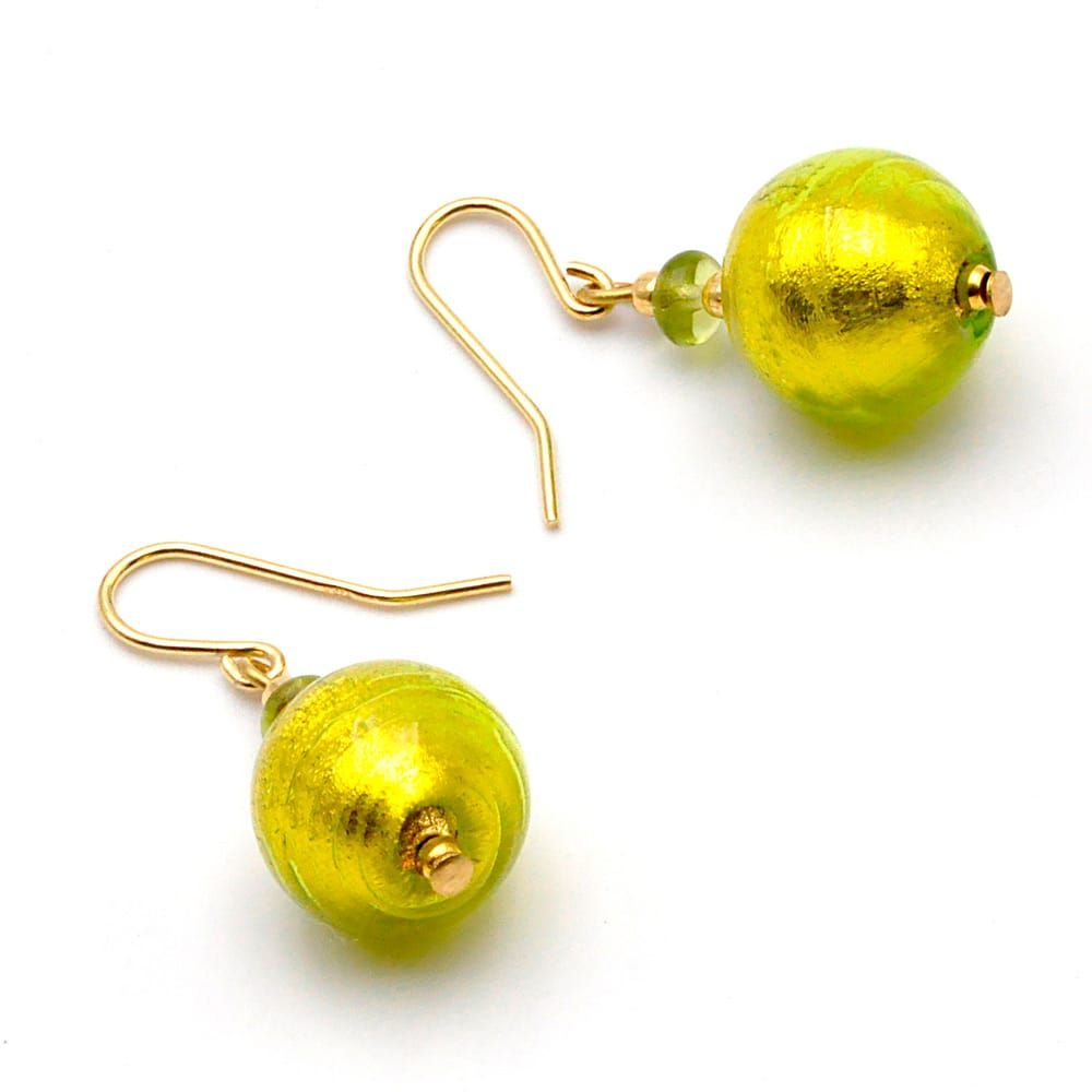 Ball vert anis - boucles d'oreilles vertes bijou en veritable verre de murano de venise