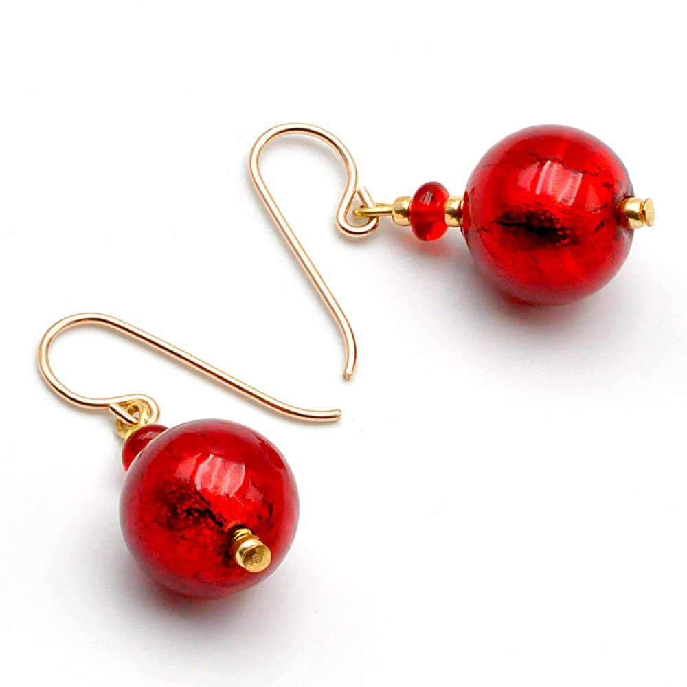 Ball rouge - boucles d'oreilles rouge bijoux en veritable verre de murano de venise