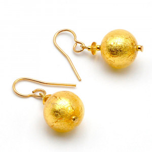 Ball or - boucles d'oreilles or bijoux en veritable verre de murano de venise