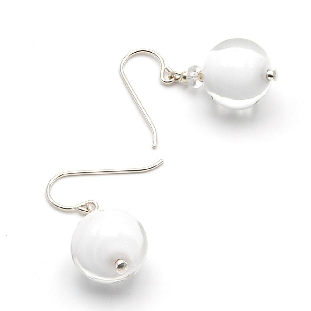 Ball blanc - boucles d'oreilles blanches bijoux en veritable verre de murano de venise