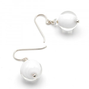 White ball - white earrings genuine venice murano glass