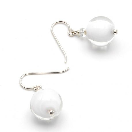 White earrings genuine venice murano glass