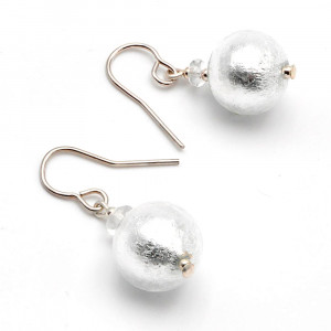 Ball silver - silver earrings genuine venice murano glass