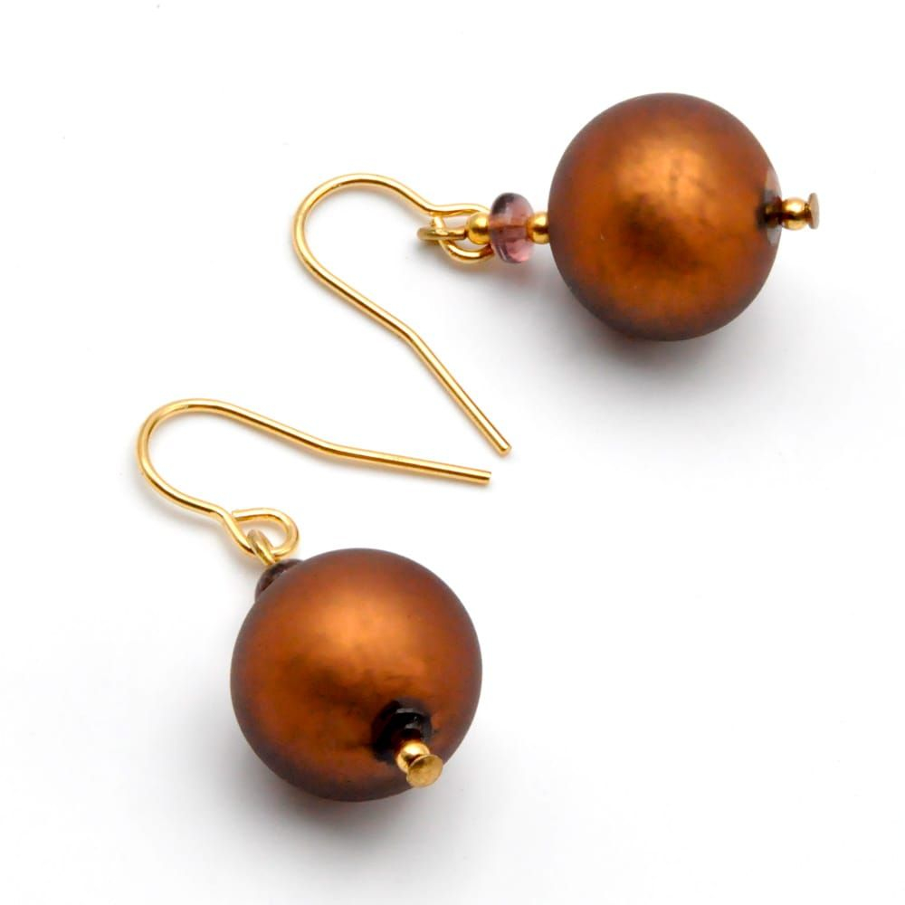 Ball satin amethyst - amethyst murano glass earrings genuine venice