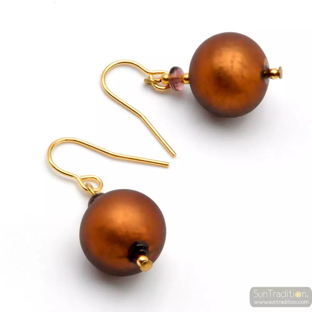 Ball satin amethyst - amethyst murano glass earrings genuine venice