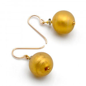 Ball satin or - boucles d'oreilles or bijoux en veritable verre de murano de venise