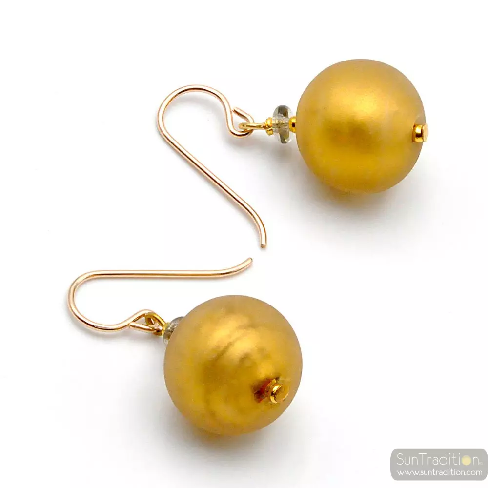 Ball satin gold - gold murano glass earrings genuine venice
