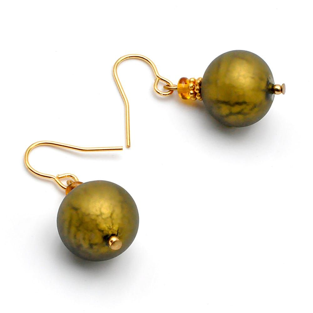 Ball satin green - green murano glass earrings genuine venice