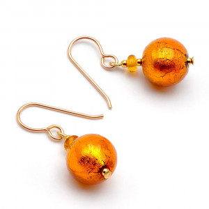 Ball amber - amber murano glass earrings genuine jewelry from venice