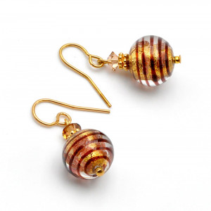 Mix chocolat - boucles d'oreilles or bijou en veritable verre de murano