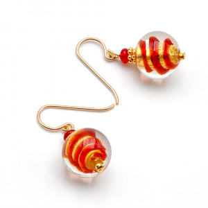 Oorbellen rood gouden murano glas