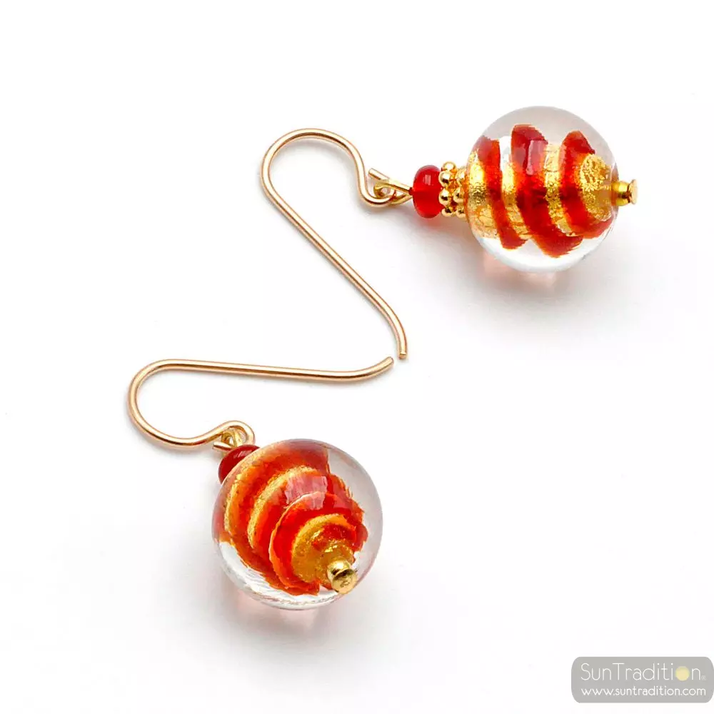 Mix red and gold - red and gold murano glass earrings genuine murano glass