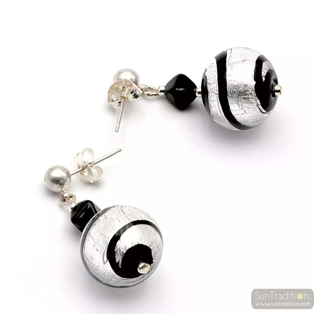Rumba silver - silver murano glass earrings genuine venice murano glass
