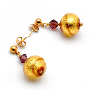 Rumba chocolat - boucles d'oreilles or bijoux en veritable verre de murano de venise