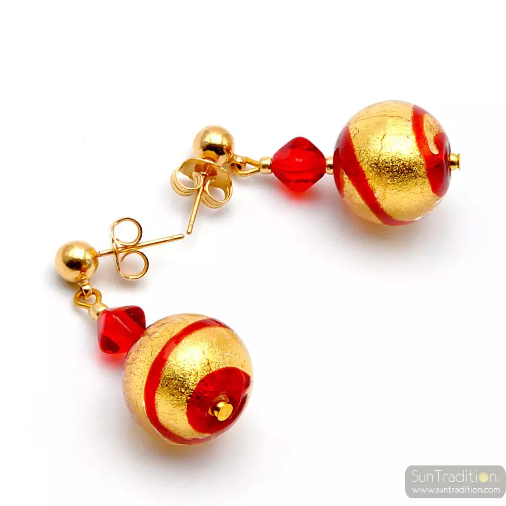 Rumba red - red murano glass earrings genuine venice glass