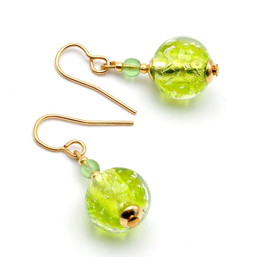 Boucles d'oreilles vert verre de murano de venise