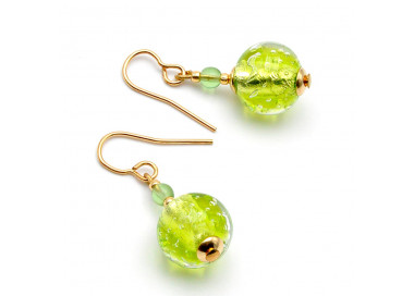 Brincos de vidro murano redondo verde aniz de veneza