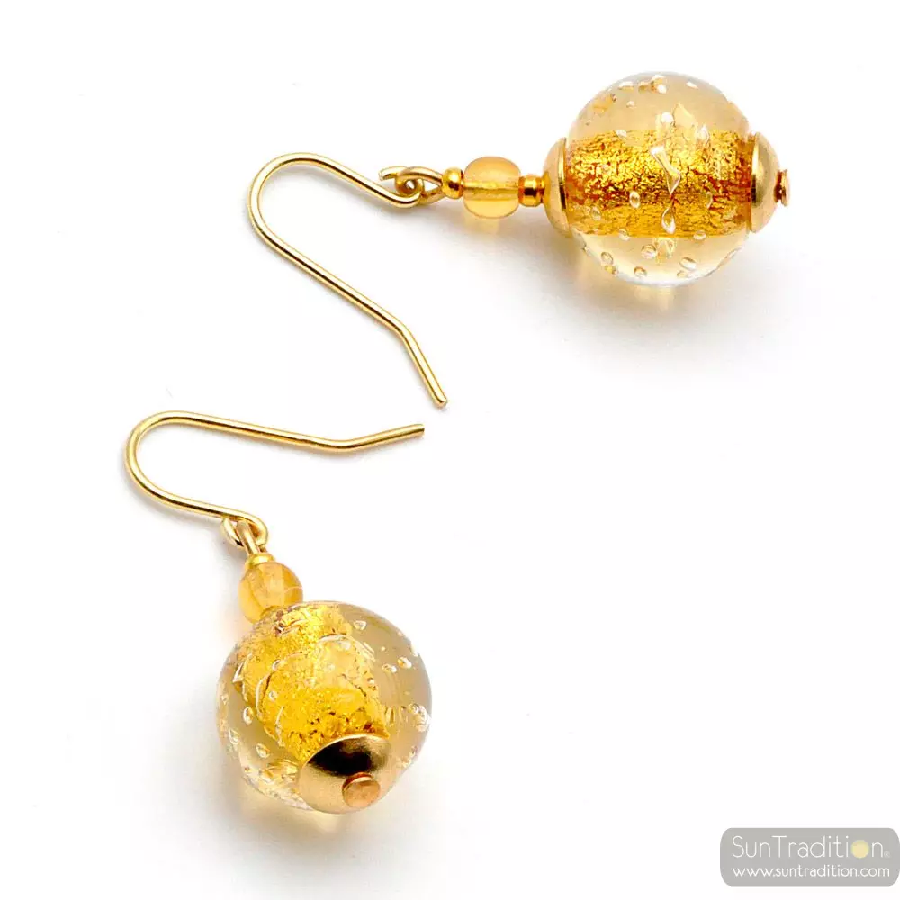 Fizzy gold - gold murano glass earrings genuine venice glass