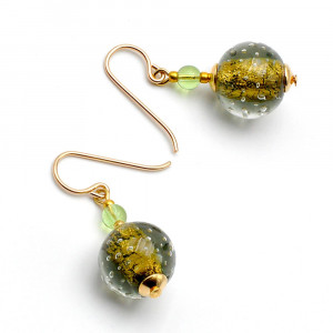 Fizzy gris vert - boucles d'oreilles vertes bijou en veritable verre de murano de venise