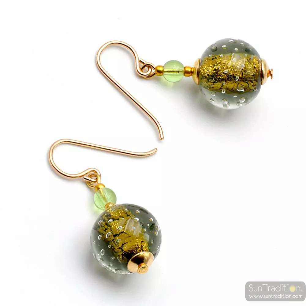 Fizzy green grey - green grey murano glass earrings