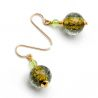 Green grey murano glass earrings