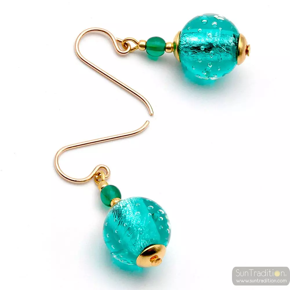 Fizzy turquoise blue - blue turquoise murano glass earrings