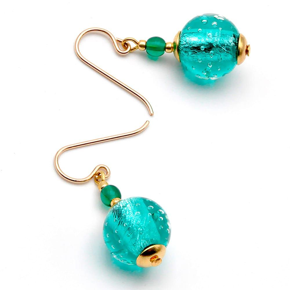Fizzy blauw turquoise - oorbellen sieraden originele murano glas van venetië