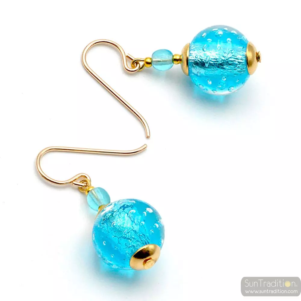 Fizzy azure blue - blue murano glass earrings