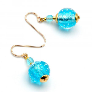 Fizzy azul - pendientes azul cielo joya genuina de vidrio de murano de venecia