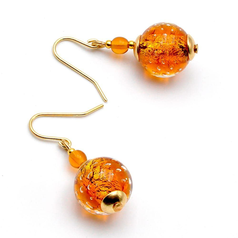 Fizzy ambar - brincos de vidro murano redondo ouro ambar de veneza