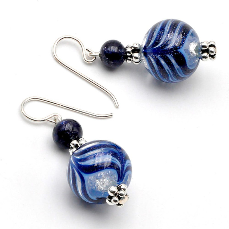 Boucles d'oreilles bleu verre de murano de venise