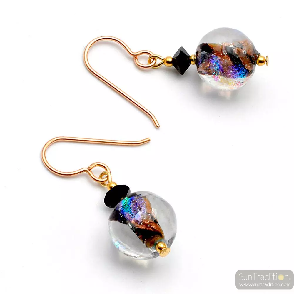 Moonlight black - black and gold murano glass earrings real venice glass
