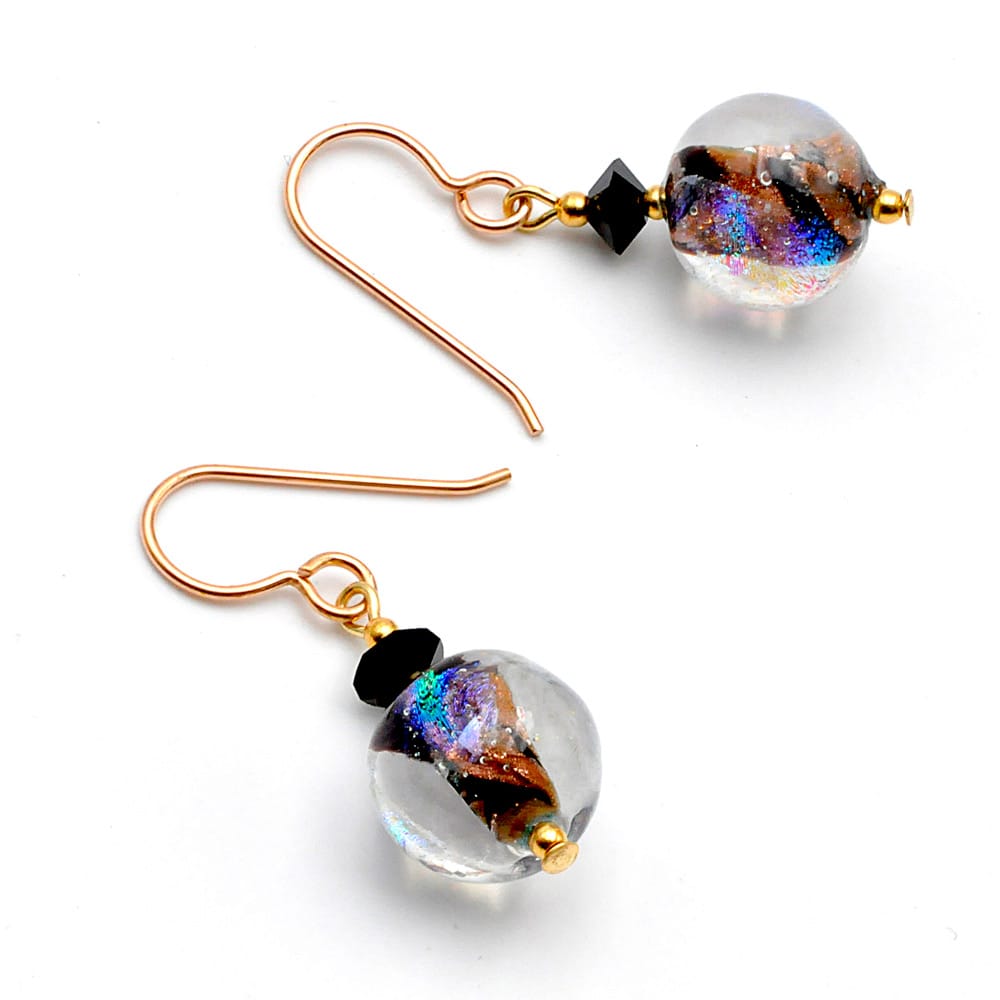 Black and gold murano glass earrings