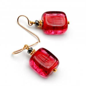 Schissa red - örhängen röda jewel äkta murano glas